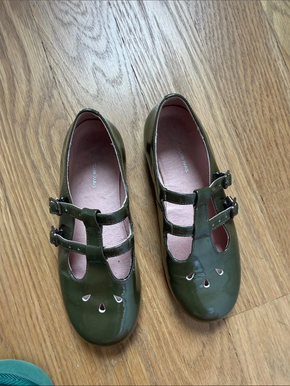 Jacadi Olive Green Patent Mary Jane Flats